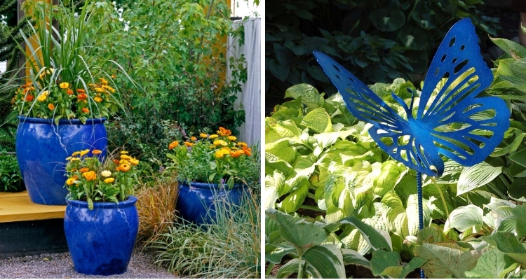 Blue Pots and Butterfly Themed Garden